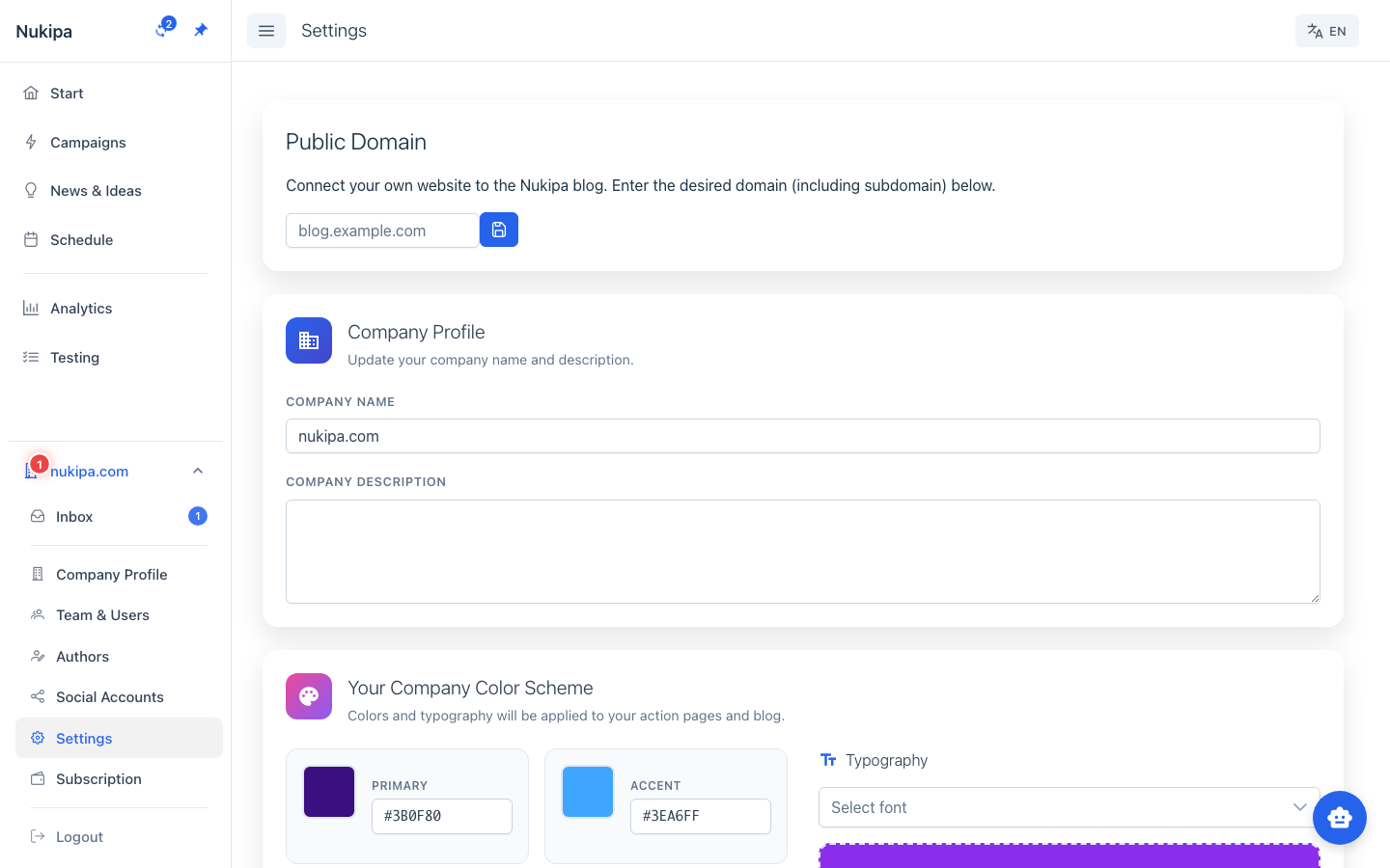 Settings - Domain Configuration