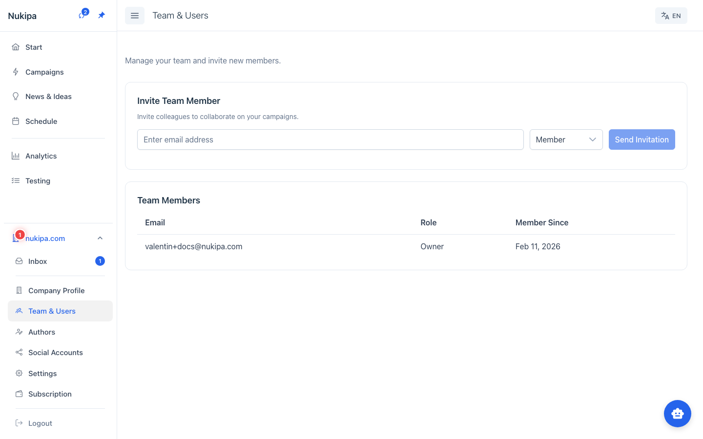 Users & Team Management